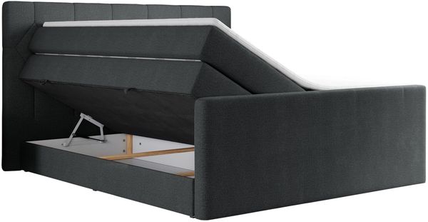 Boxspringbett KING EIGAR, mit einer Doppelmatratze, einem genähten Kopfteil - 160x200 - Dunkelgrau Stoff - H3 Bild 4