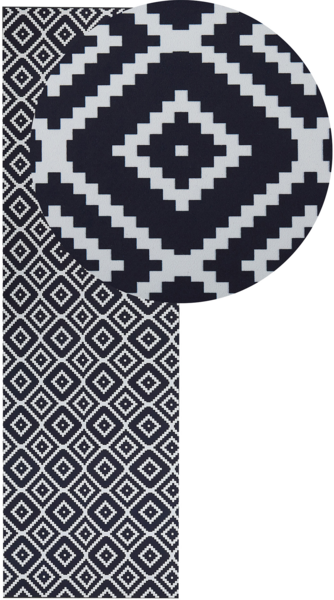 Teppich schwarz weiß 60 x 200 cm geometrisches Muster Kurzflor KARUNGAL