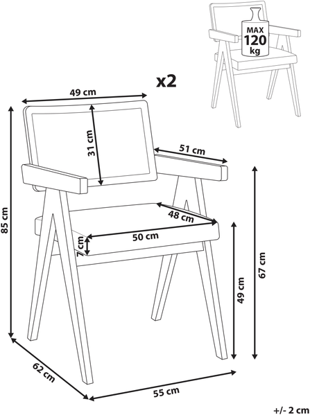 Esszimmerstuhl 2er Set AVA Holz Braun Taupe Bild 2