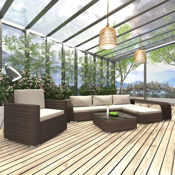 vidaXL 8-tlg. Garten-Lounge-Set mit Auflagen Poly Rattan Braun 48315