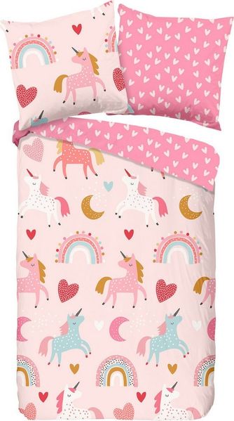 Good Morning Biber Bettwäsche 135 X 200 cm + 1 x 80 X 80 cm Unicorn Pink