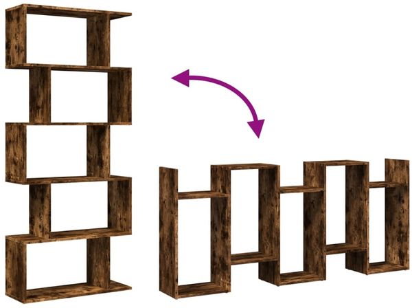 vidaXL Raumteiler-Bücherregal 5 Etagen Räuchereiche 70x24x161 cm 858097 Bild 9