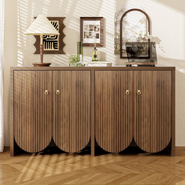 Sideboard Walnussoptik mit 4 Türen & Alugriffen, 147x40x80 cm