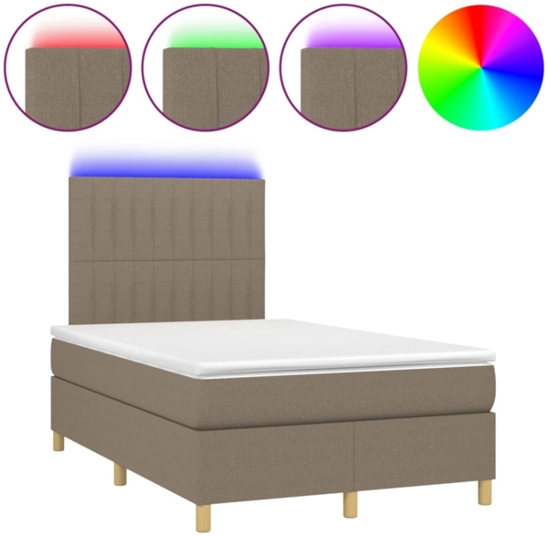 vidaXL Boxspringbett mit Matratze & LED Taupe 120x200 cm Stoff, Härtegrad: H2 [3135585]