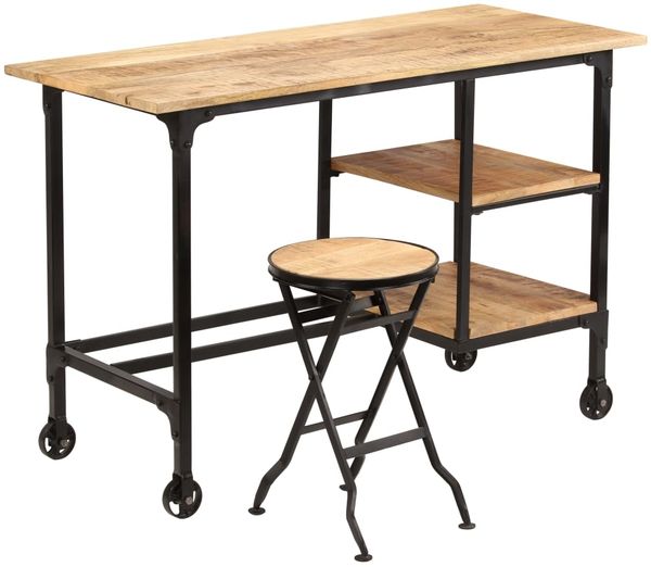 vidaXL Schreibtisch mit Klapphocker Mangoholz Massiv 115x50x76 cm 245261 Bild 10