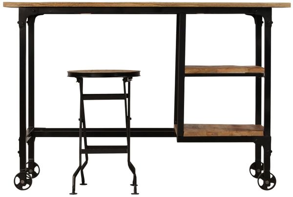 vidaXL Schreibtisch mit Klapphocker Mangoholz Massiv 115x50x76 cm 245261 Bild 2