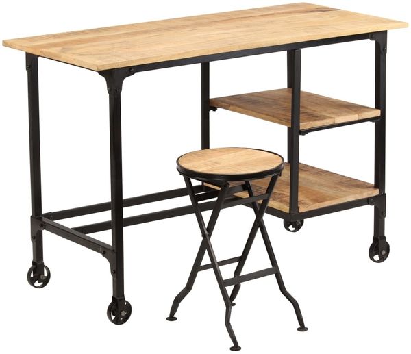 vidaXL Schreibtisch mit Klapphocker Mangoholz Massiv 115x50x76 cm 245261 Bild 9