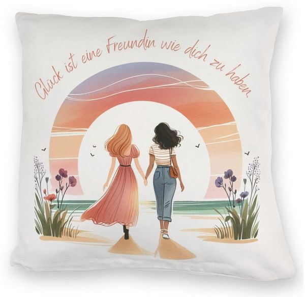 speecheese Dekokissen Freundinnen Sonnenuntergang Kuschelkissen mit Spruch Freundin wie ist