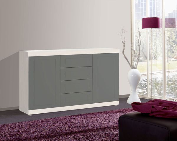 Kommode ""Kvantum"" Sideboard 152 cm Weiß MDF Dust grey