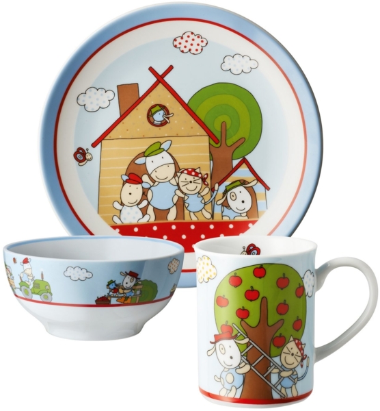 PURESIGNS Kindergeschirr-Set FERME (3-tlg), 1 Personen, Porzellan, Plastikfreier Essgenuss für die Kleinen