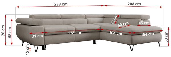 Mks Möbel 'Peter L-form' Ecksofa mit Bettfunktion, Bettkasten & einstellbaren Kopfstützen, Beige, Mikrofaser, mit Topper, links Bild 7