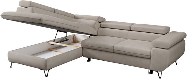 Mks Möbel 'Peter L-form' Ecksofa mit Bettfunktion, Bettkasten & einstellbaren Kopfstützen, Beige, Mikrofaser, mit Topper, links Bild 5