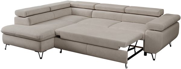 Mks Möbel 'Peter L-form' Ecksofa mit Bettfunktion, Bettkasten & einstellbaren Kopfstützen, Beige, Mikrofaser, mit Topper, links Bild 6