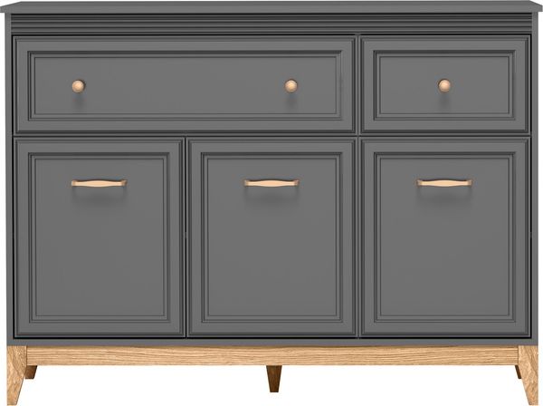 AX LIVING Kommode Nymphen Dunkelgrau 2 Schubladen 3 Türen MDF Eiche Beine