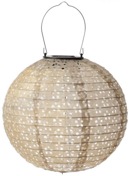 MARELIDA LED Lampion Solar Gartenlampion mit Blumenmuster beige 25cm Party Balkon Terrasse, LED Classic, warmweiß (2100K bis 3000K)