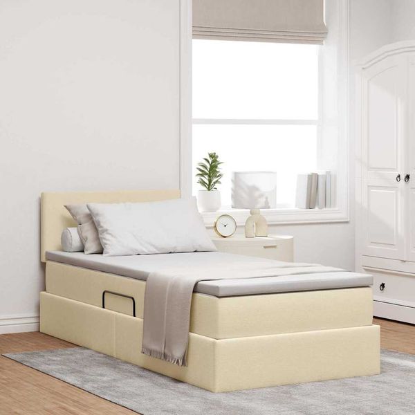 vidaXL Aufbewahrungsbett mit Matratze Creme 90 x 200 cm Holzwerkstoff 3370423