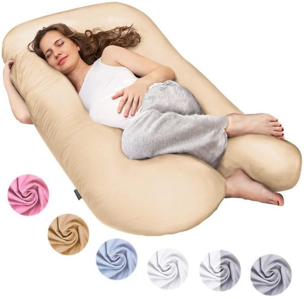 SMOOTHY Schwangerschaftskissen, Seitenschläferkissen, Lagerungskissen, Baby-Kissen & Stillkissen in U-Form mit abnehmbarem & waschbarem Bezug aus 100% Baumwolle (Junior XL, 120x70 cm, Beige)
