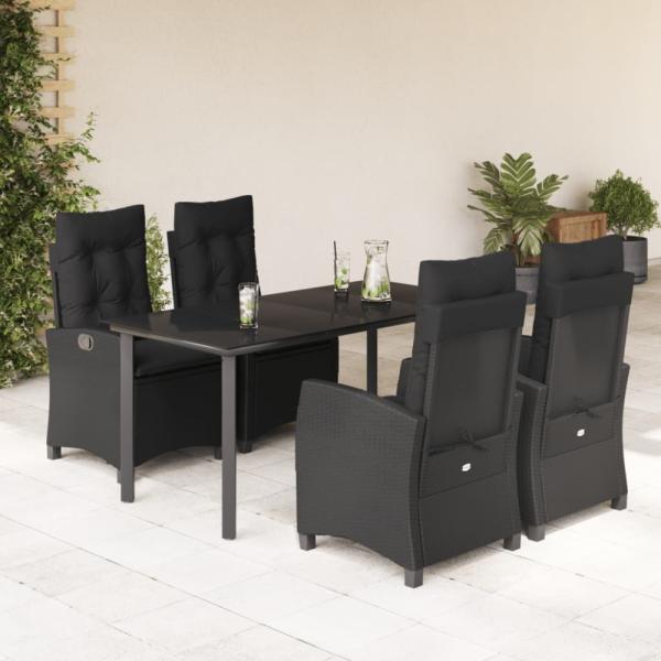 vidaXL 5-tlg. Garten-Essgruppe mit Kissen Schwarz Poly Rattan 3212756