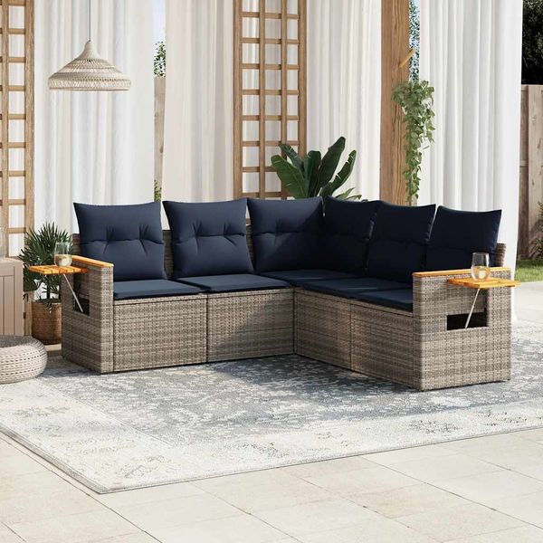 vidaXL 5-tlg. Garten-Sofagarnitur mit Kissen Grau Poly Rattan 3226803