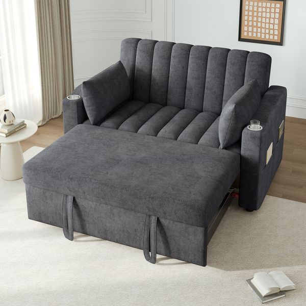 Modernes Multifunktionssofa, Schlafsofa, Schlafcouch mit Schlaffunktion, Doppelsofa mit verstellbarer Rückenlehne, Grau