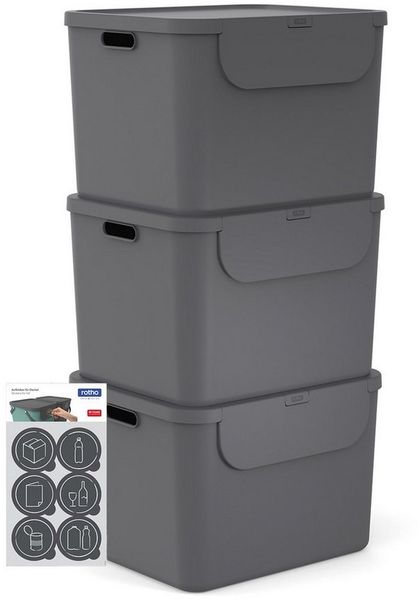 ROTHO Mülltrennsystem Albula Mülleimer 55l mit Frontklappe für die Küche – Recycling System, Behälter ideal für Mülltrennung & Recycling