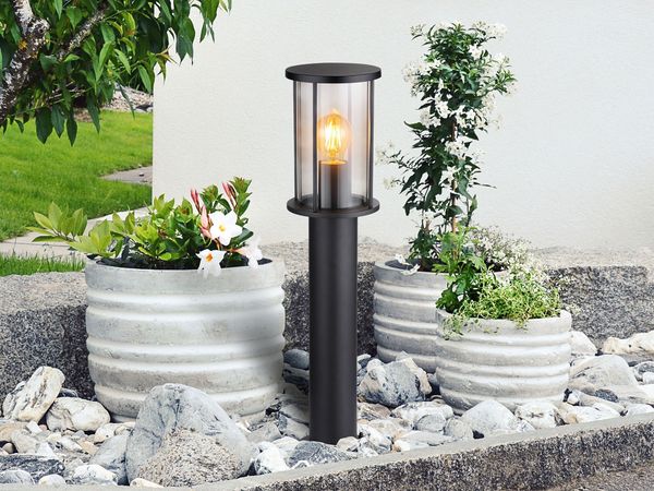 LED Wegeleuchte Gartenlaterne aus Edelstahl mit Rauchglas, Höhe 60cm