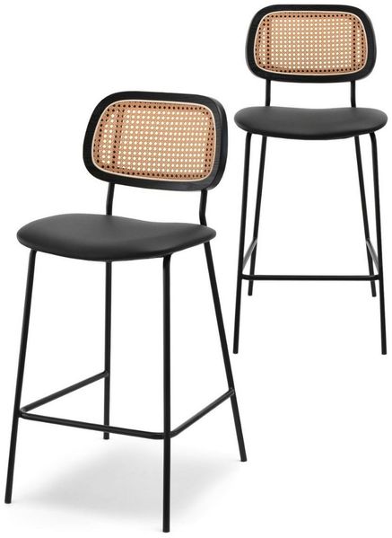Compleo Barhocker vintage ALIZ, Metallfüße, Rattan