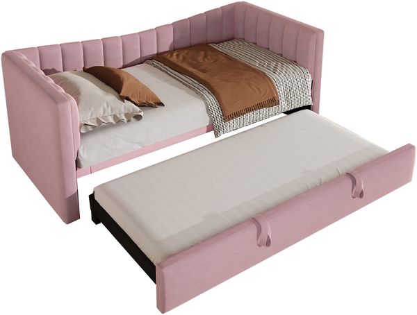Polster Daybett 90x200cm Rosa mit ausziehbarem Ziehbett bis 180x200cm, minimalistisches Schlafsofa, ohne Matratze