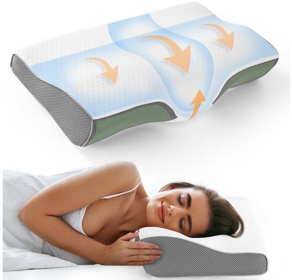 Elegear Nackenstützkissen nackenkissen orthopädisch, memory foam kissen, orthopädisches kissen, Füllung: Memory Foam, Bauchschläfer, Rückenschläfer, Seitenschläfer, 60 x 34 cm Ergonomisches Schlafkissen mit Kissenbezug
