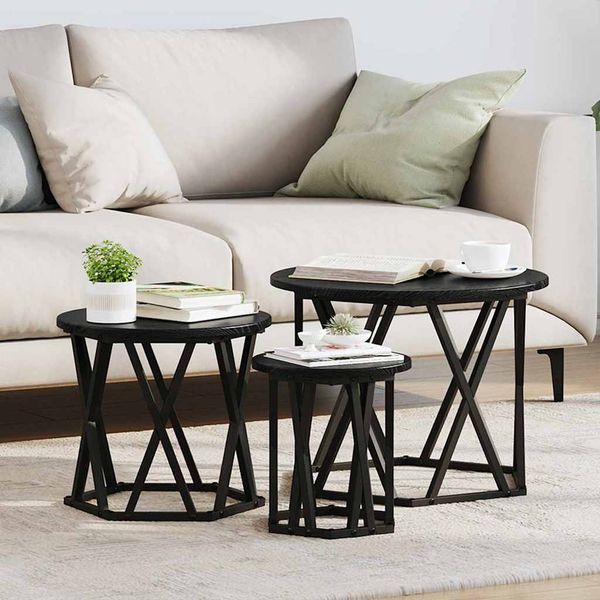 vidaXL Nesting Beistelltisch 3 pcs Schwarz Eichen-Optik 868255