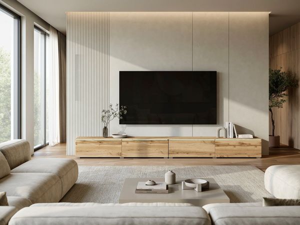 Home affaire Lowboard Vera, TV-Schrank, Breite 300 cm, verschiedene Farbausführungen (1 St), Mit LED, 4 Klappen, grifflose Fronten, hängend oder stehend