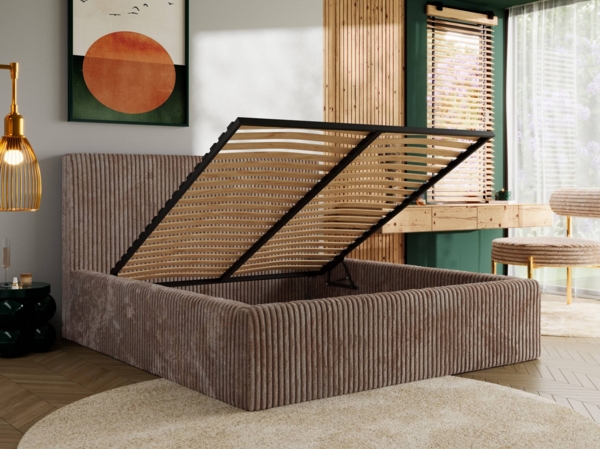 Polsterbett mit Stauraum Lattenrost TILIANO CLASSIC Bett gepolstert Doppelbett mit Kopfteil Foam Matratze - 200x200 cm - Braun Cord - MIRO LUX Bild 3