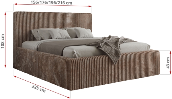 Polsterbett mit Stauraum Lattenrost TILIANO CLASSIC Bett gepolstert Doppelbett mit Kopfteil Foam Matratze - 200x200 cm - Braun Cord - MIRO LUX Bild 4