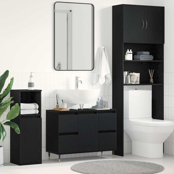 vidaXL Waschbeckenschrank mit Tür Schwarz Eichen-Optik 80 x 33 x 60 cm 862893
