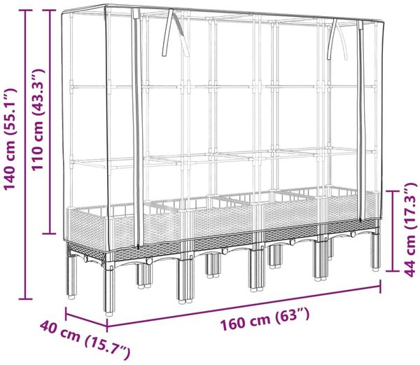 vidaXL Hochbeet mit Gewächshaus-Aufsatz Rattan-Optik 160x40x140 cm 4015863 Bild 9