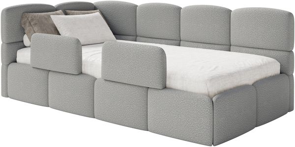 Selsey 'Cloudy' Kinderbett 120x200, Kopfteil links, Matratze & Bettkasten, Bouclé Grau