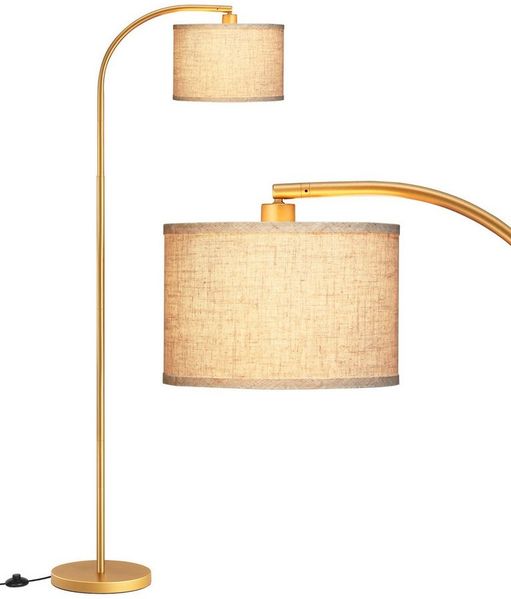 EDISHINE Stehlampe Wohnzimmer, mit E27 LED-Glühbirne, warmweiß, 161cm Bogenlampe mit Leinen-Lampenschirm
