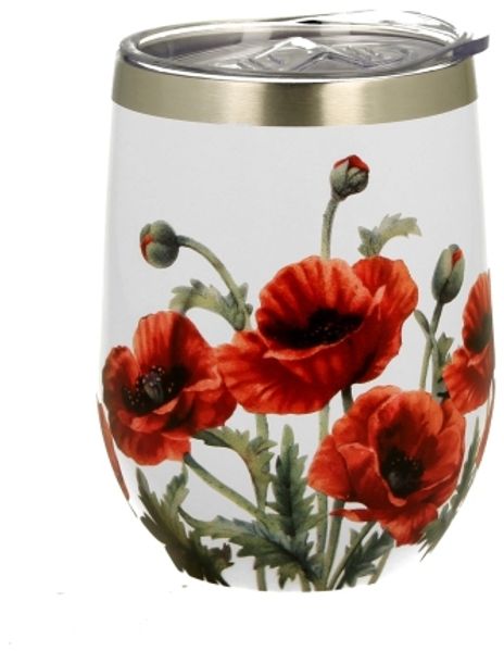 DUO Thermobecher CLASSIC POPPIES, 330 ml, Edelstahl, inkl. transparentem Kunststoffdeckel