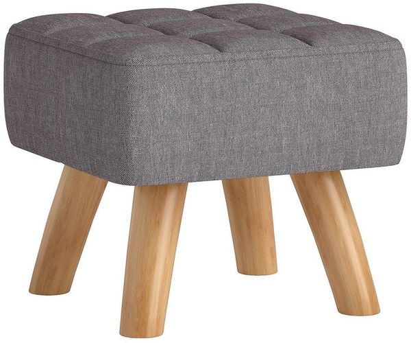 HOMCOM Fußhocker mit Leinenoptik, Holzbeine (Moderner Sitzhocker, 1 St, Polsterhocker), für Schlafzimmer, Wohnzimmer, Grau