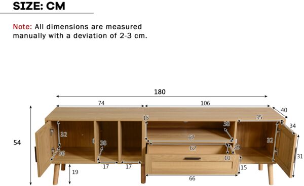 Merax Lowboard, mit Türen und Schubladen, Fernsehtisch Rattan Landhaus, B:180cm, Eiche Bild 5