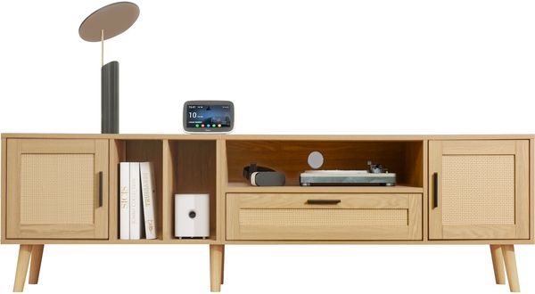 Merax Lowboard, mit Türen und Schubladen, Fernsehtisch Rattan Landhaus, B:180cm, Eiche Bild 10