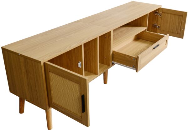 Merax Lowboard, mit Türen und Schubladen, Fernsehtisch Rattan Landhaus, B:180cm, Eiche Bild 7