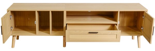 Merax Lowboard, mit Türen und Schubladen, Fernsehtisch Rattan Landhaus, B:180cm, Eiche Bild 6