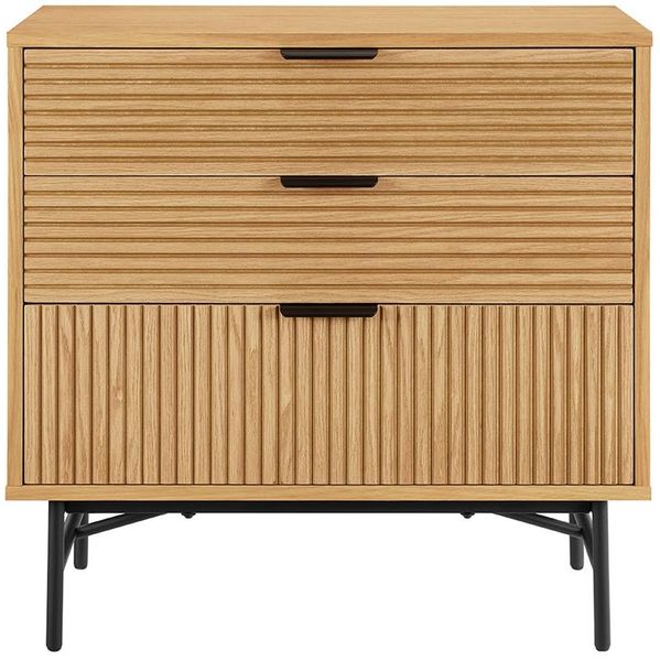 Kommode 80 x 40 cm MDF Eichenholzfurnier geriffelt mit 3 Schubladen