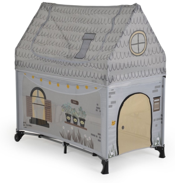 Cangaroo Reisebett 2 in 1 Spielhaus zwei Ebenen Matratze Reißverschluss faltbar grau