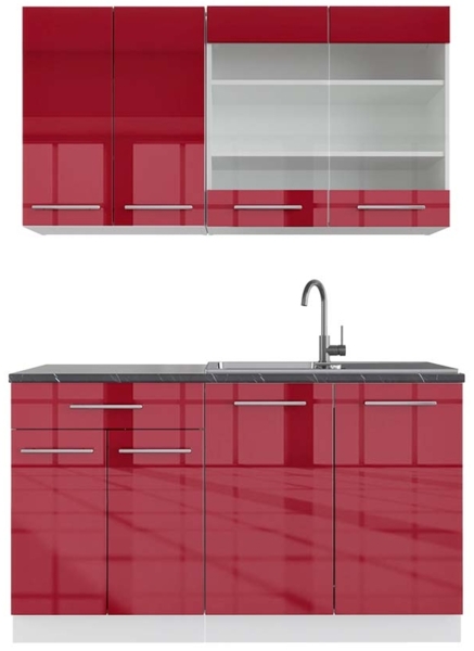 Singleküche Fame-Line Bordeaux Hochglanz/Weiß 140 cm , AP Anthrazit Vicco