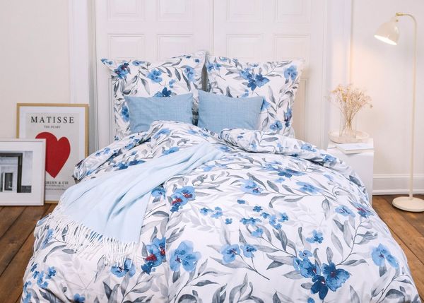Dyckhoff Bettwäsche Blue Flowers, Renforcé, 2 teilig