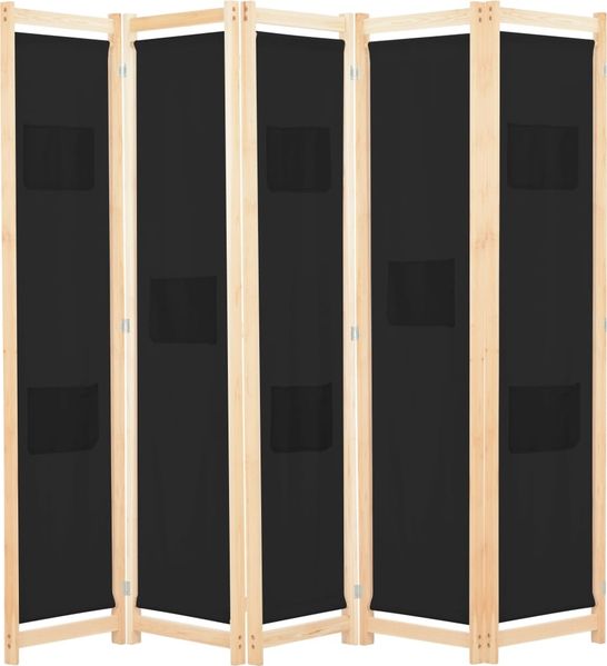 vidaXL 5-teiliger Raumteiler Schwarz 200 x 170 x 4 cm Stoff 248185