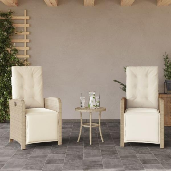 vidaXL Gartensessel mit Fußteil 2 Stk. Verstellbar Beige Poly Rattan 365196