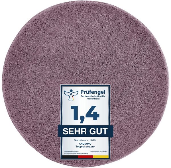 Andiamo Badematte Arezzo, Badvorleger, Badezimmer Teppich, Duschvorleger, Höhe 16 mm, rutschhemmend beschichtet, schnell trocknend, fußbodenheizungsgeeignet, Polyester, rund, Uni Farben, weich & kuschelig, auch in rund & als 2er Set erhältlich